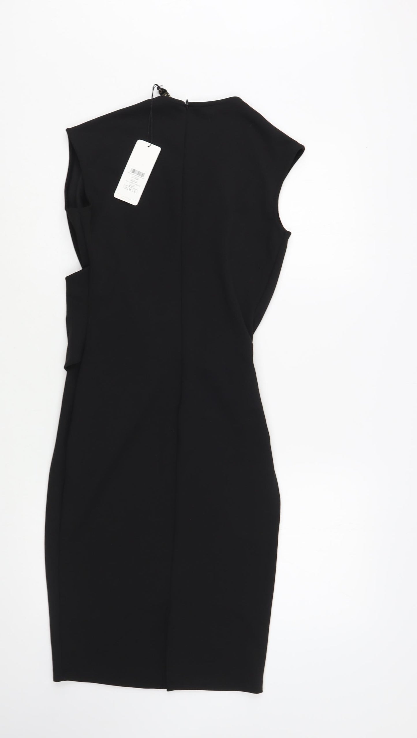 Lipsy Womens Black  Polyester Pencil Dress  Size 10  V-Neck Zip