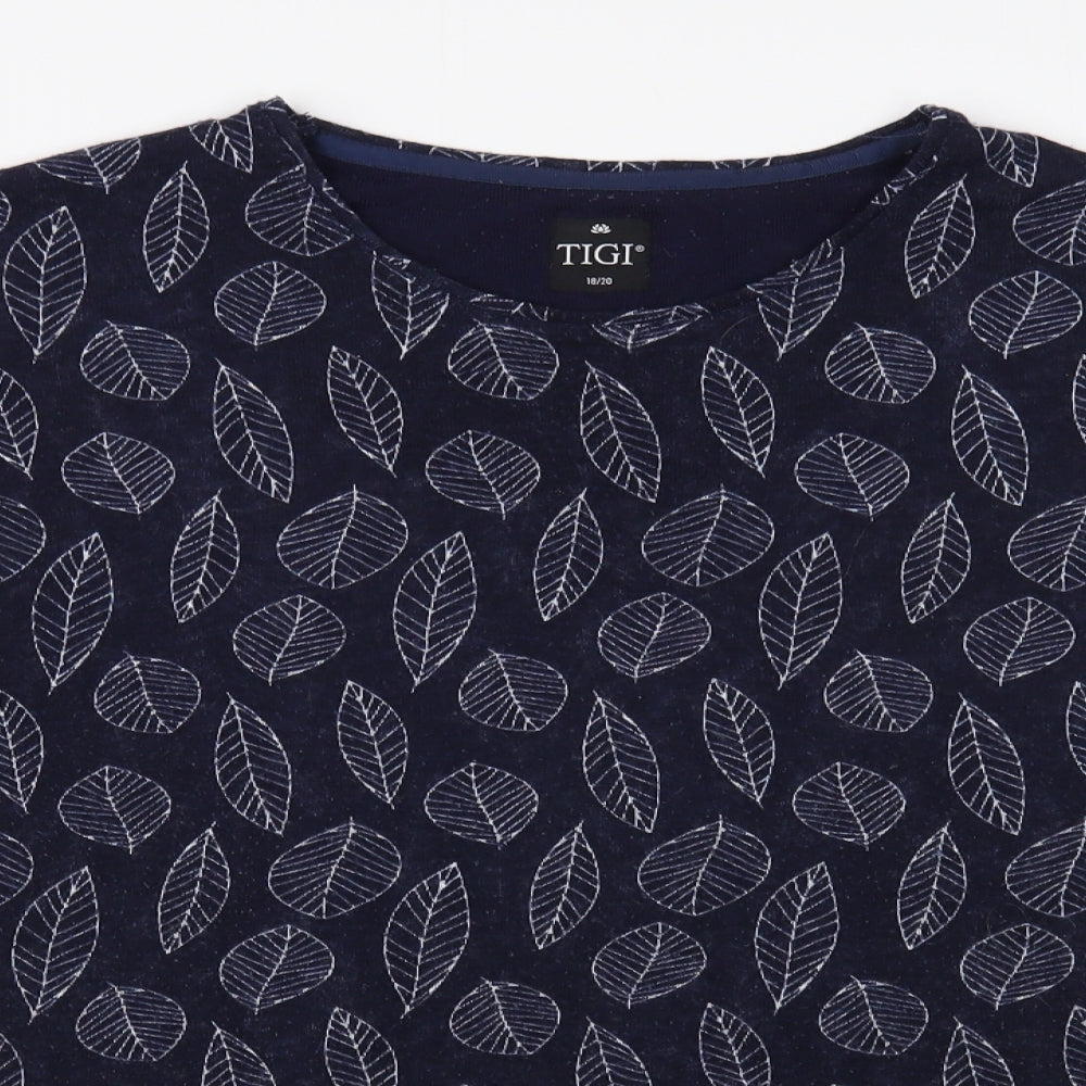 Tigi Womens Blue Floral Polyester Basic Blouse Size 18 Round Neck - Leaf Pattern