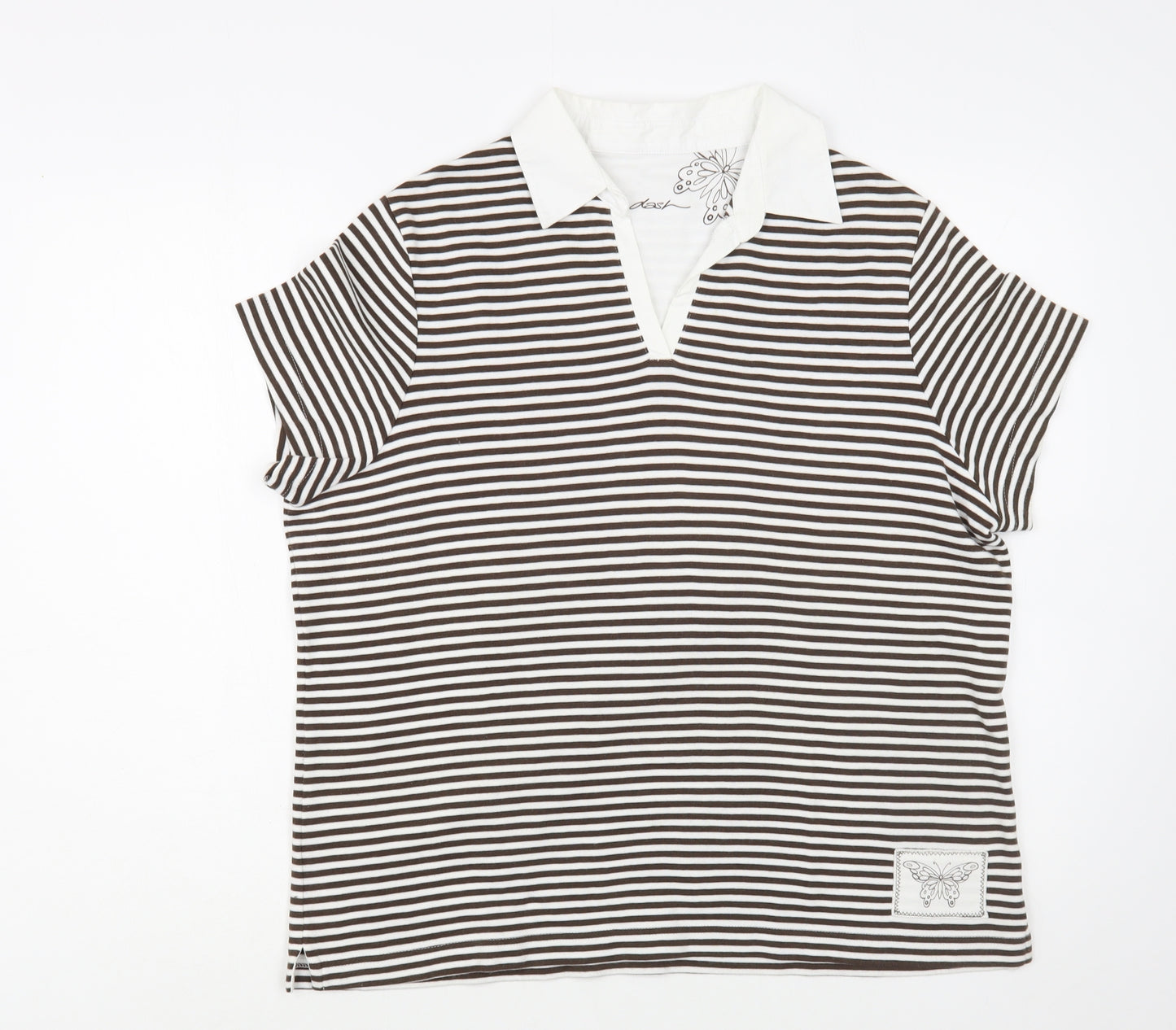 DASH Womens White Striped Cotton Basic T-Shirt Size 20 Collared