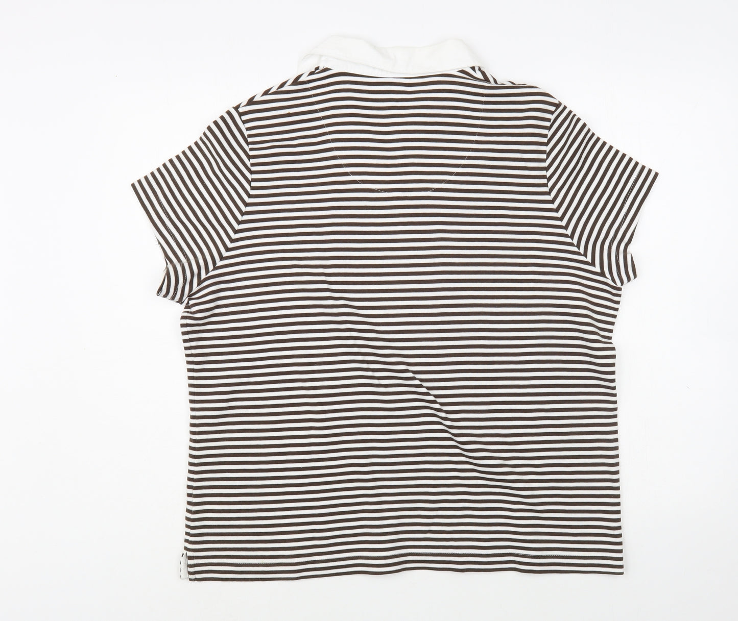 DASH Womens White Striped Cotton Basic T-Shirt Size 20 Collared