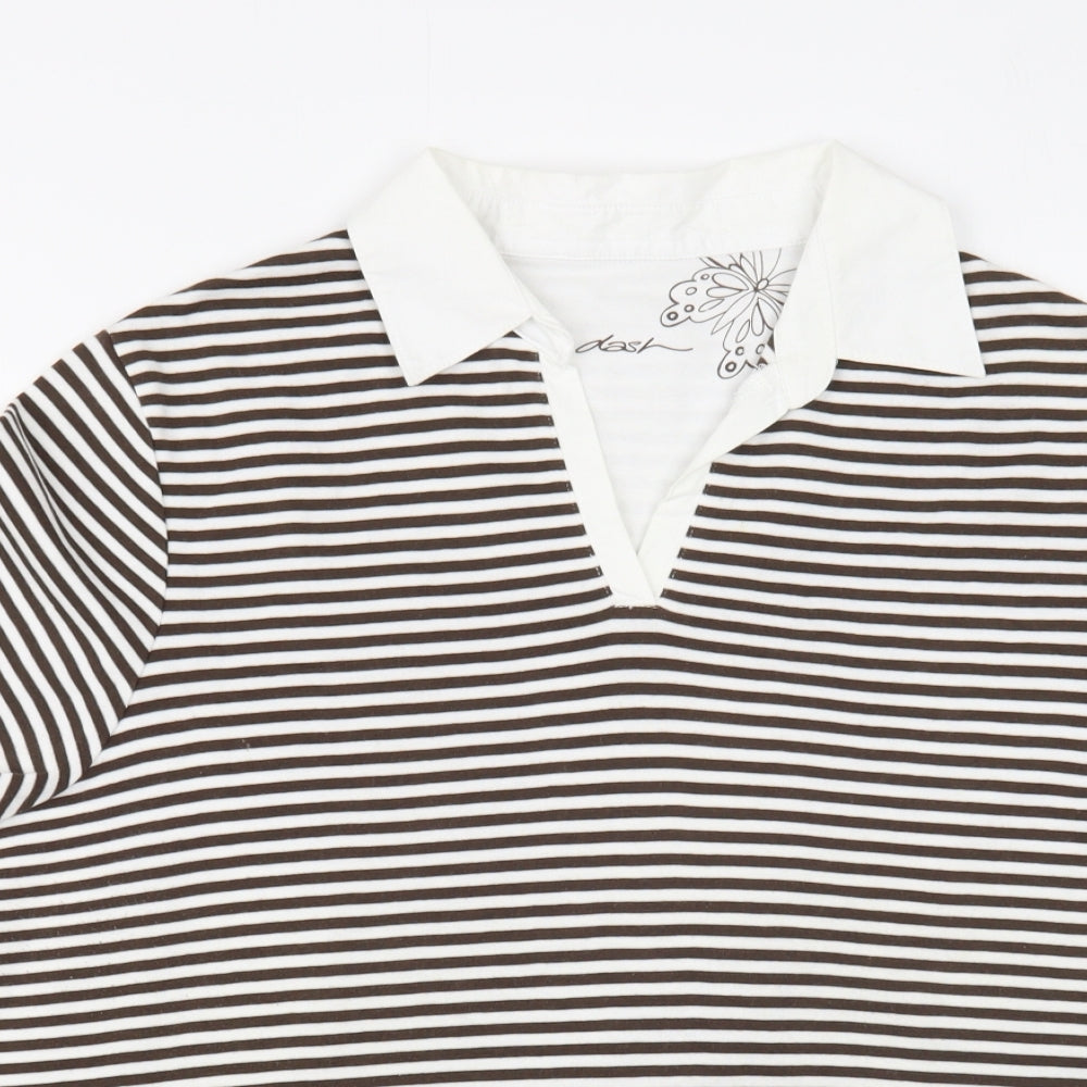DASH Womens White Striped Cotton Basic T-Shirt Size 20 Collared
