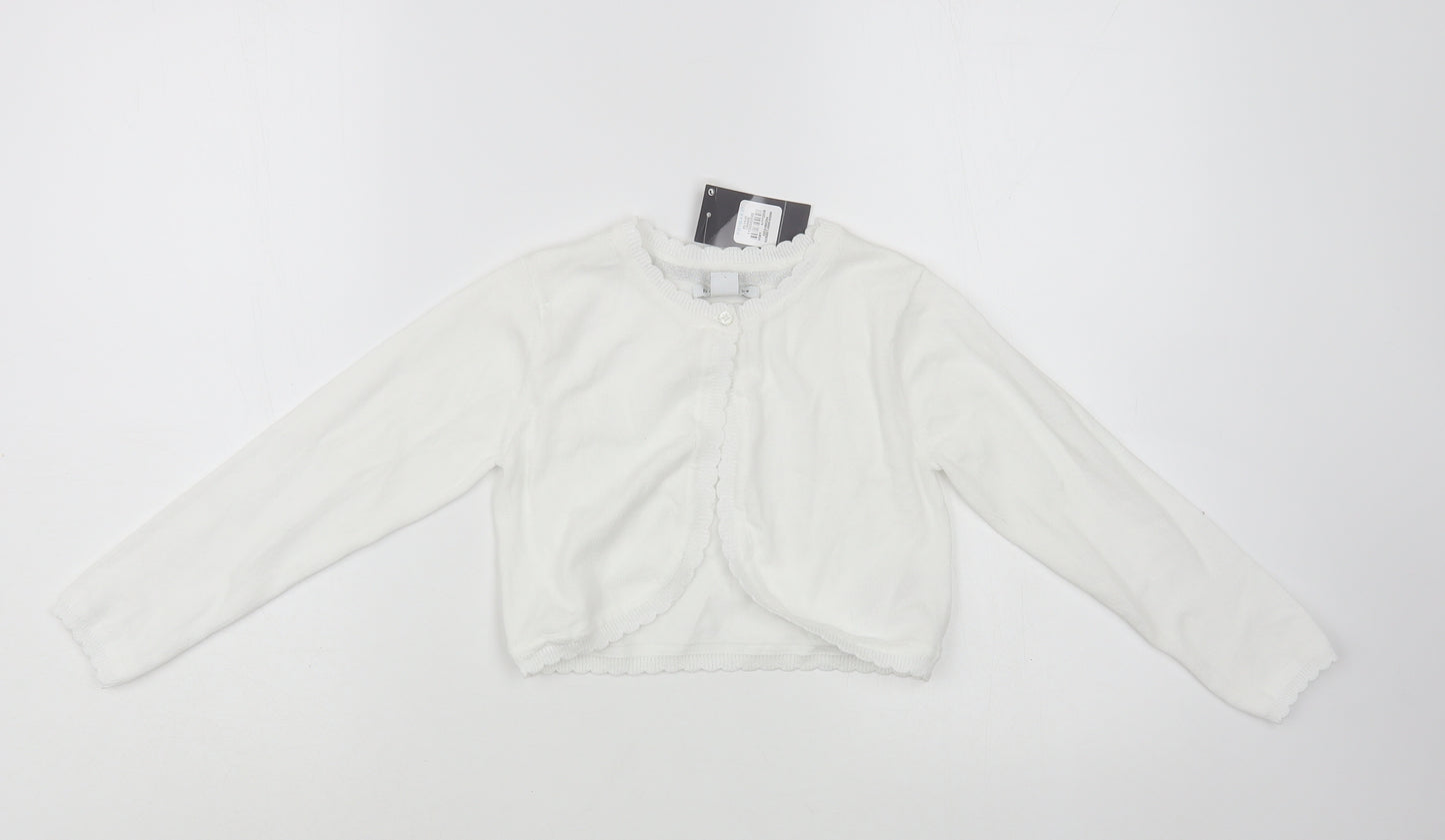 Primark Girls White Round Neck  Cotton Shrug Jumper Size 6-7 Years  Button