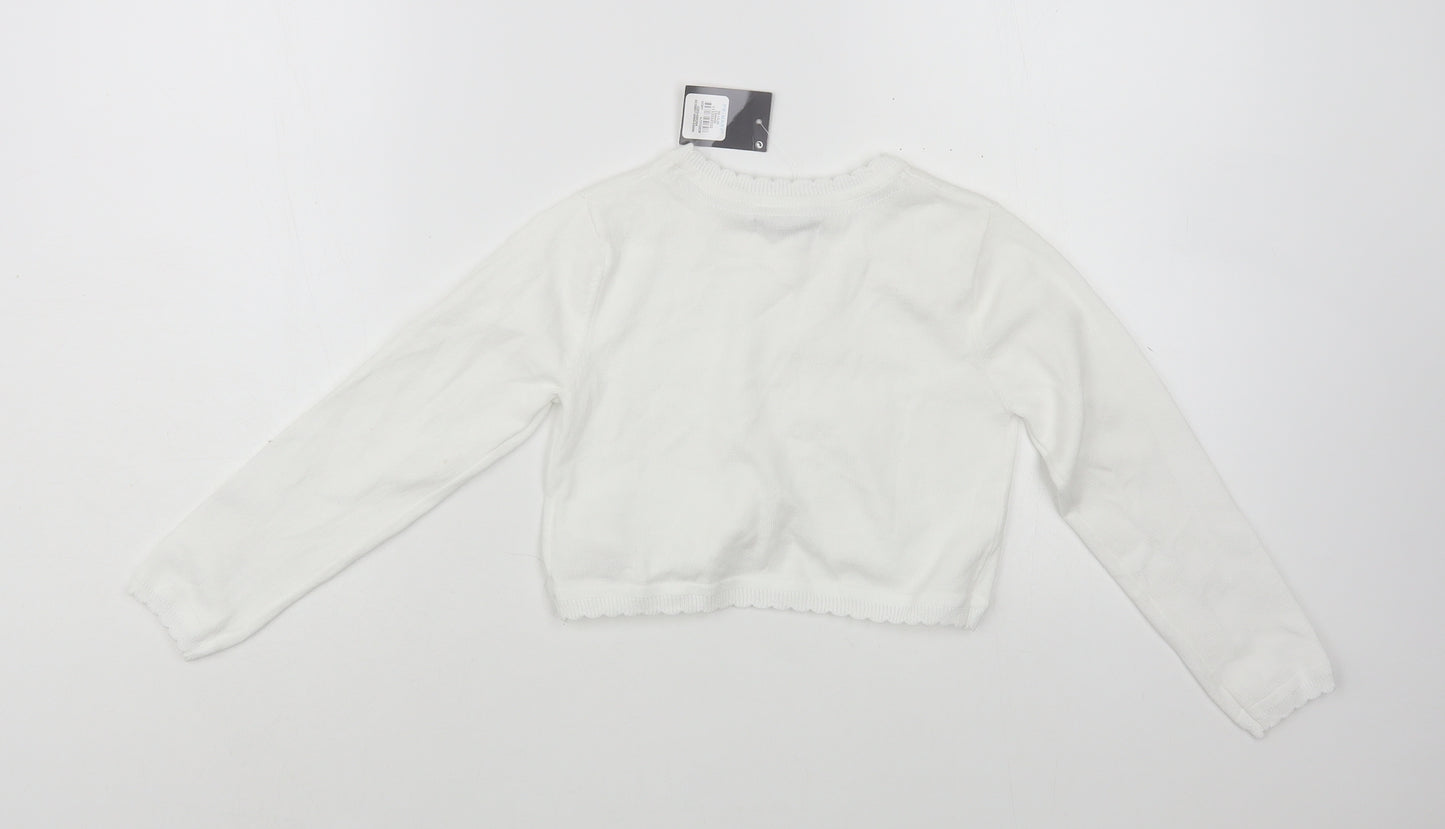 Primark Girls White Round Neck  Cotton Shrug Jumper Size 6-7 Years  Button