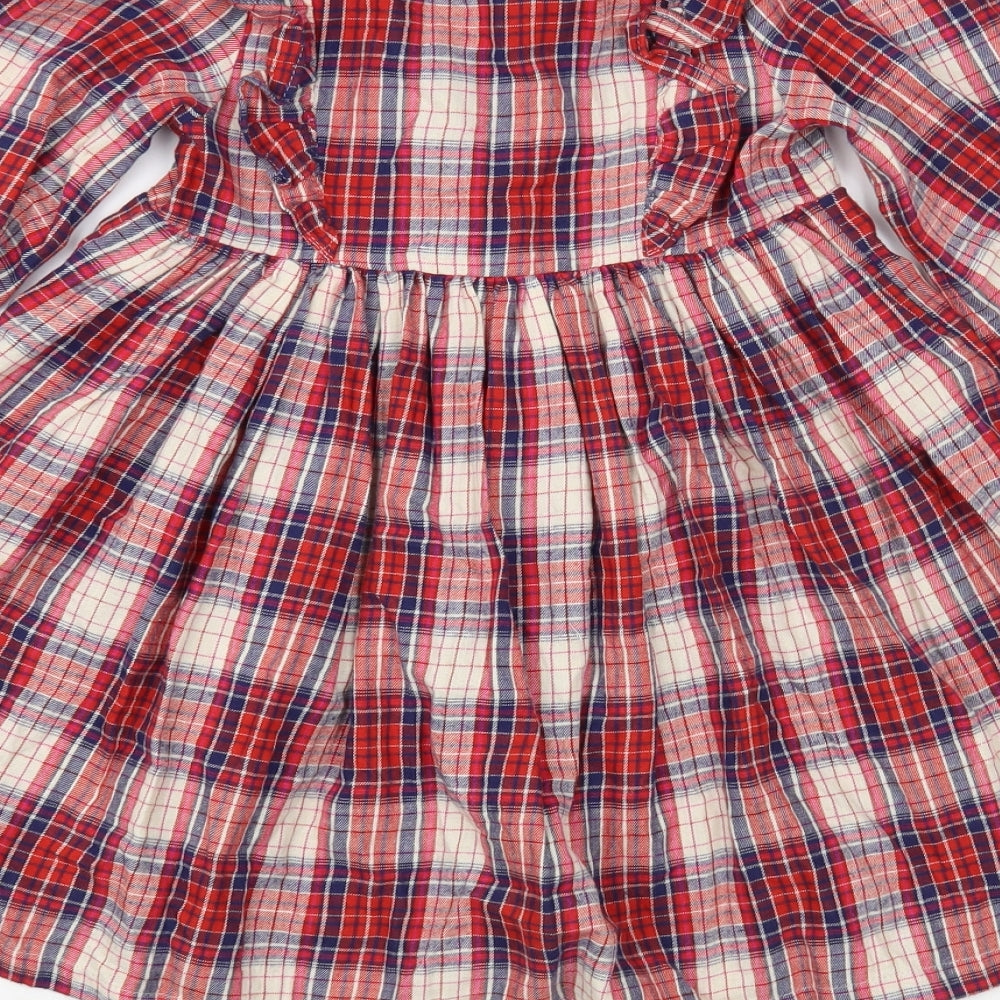 Marks and Spencer Girls Red Plaid Cotton Fit & Flare  Size 5-6 Years  Collared Button