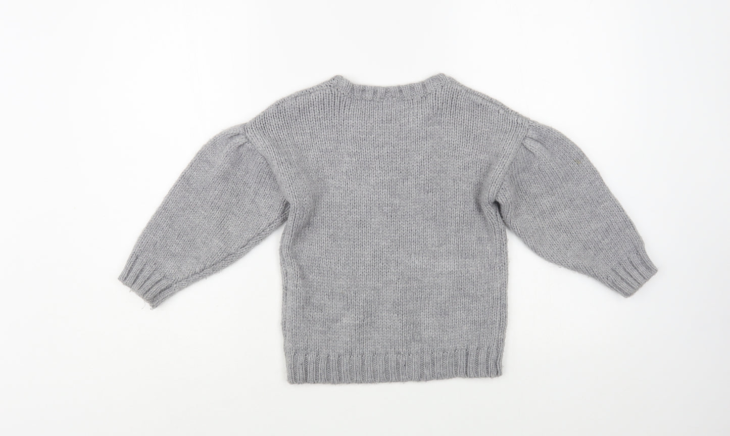TU Girls Grey Crew Neck  Acrylic Pullover Jumper Size 6 Years  Pullover - Christmas Jumper