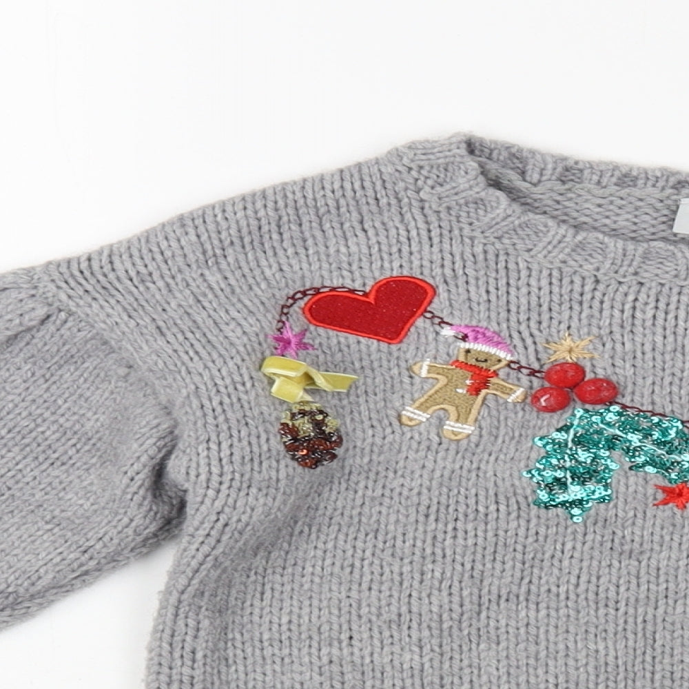 TU Girls Grey Crew Neck  Acrylic Pullover Jumper Size 6 Years  Pullover - Christmas Jumper