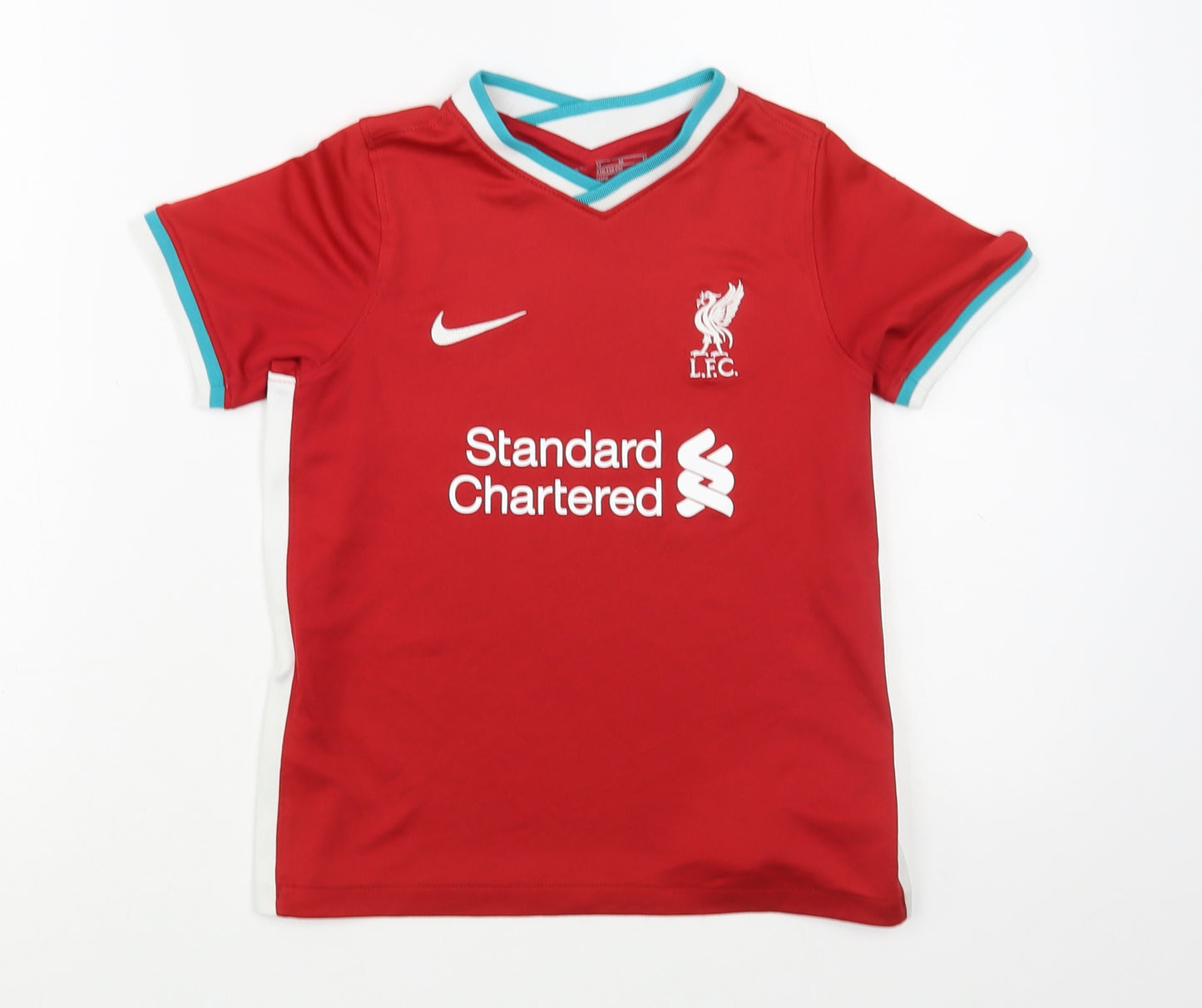 Nike Boys Red  Polyester Pullover T-Shirt Size 5-6 Years V-Neck Pullover - Liverpool FC