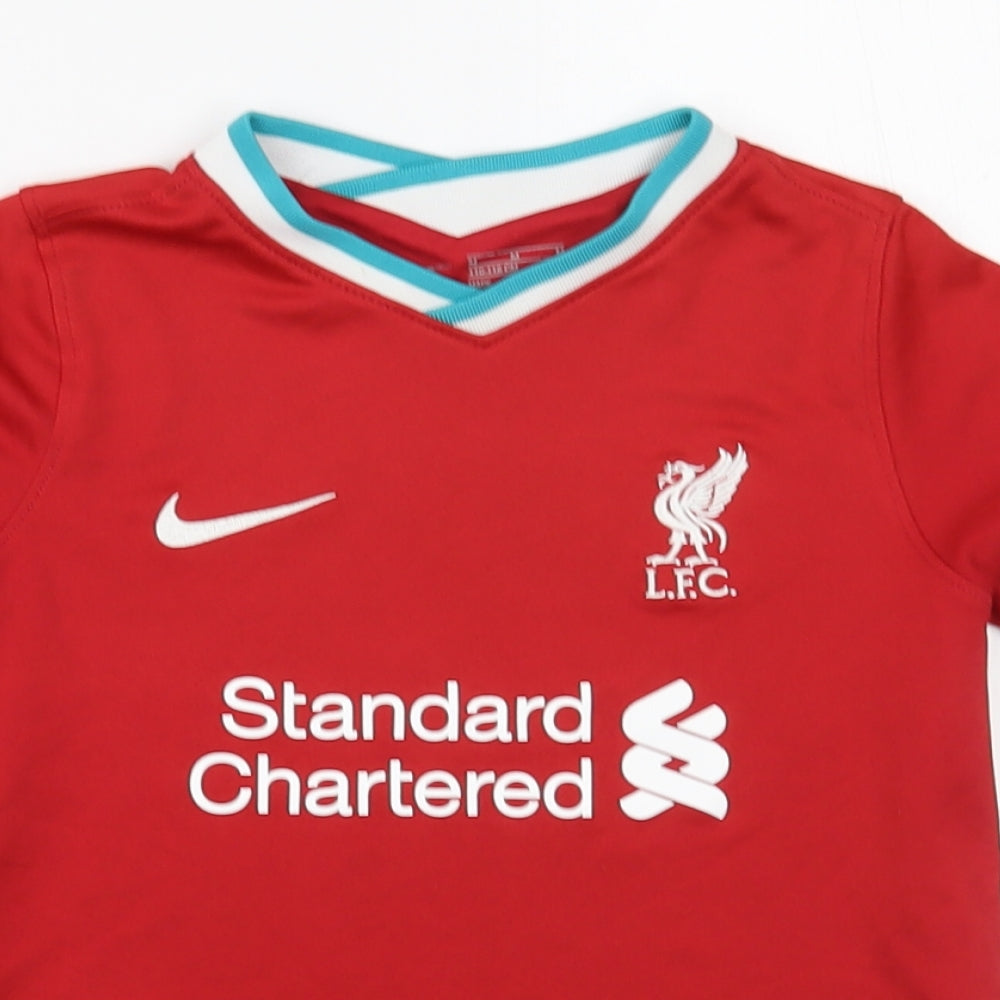 Nike Boys Red  Polyester Pullover T-Shirt Size 5-6 Years V-Neck Pullover - Liverpool FC