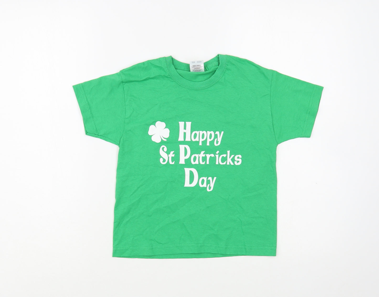 Fruit of the Loom Boys Green  Cotton Basic T-Shirt Size 3-4 Years Crew Neck Pullover - St Patrick