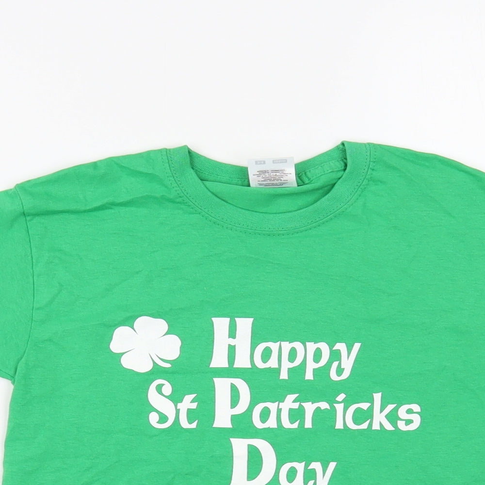 Fruit of the Loom Boys Green  Cotton Basic T-Shirt Size 3-4 Years Crew Neck Pullover - St Patrick
