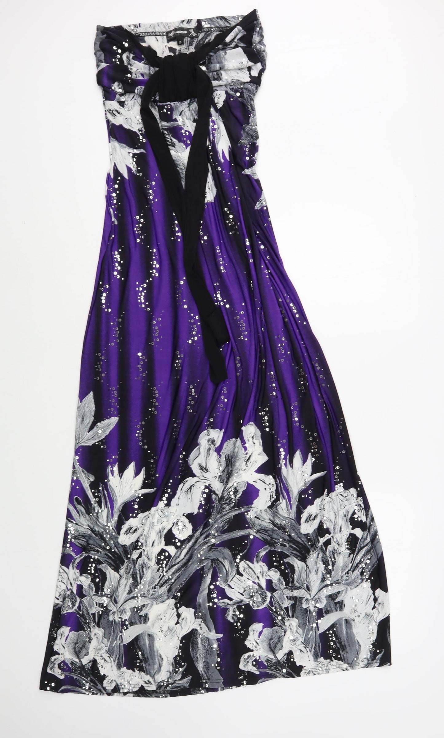 Internacionale Womens Purple Floral Polyester Maxi  Size 10  Off the Shoulder Pullover