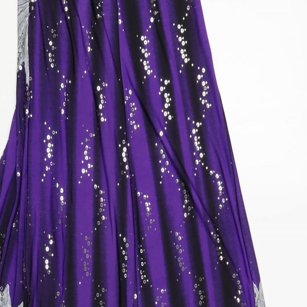 Internacionale Womens Purple Floral Polyester Maxi  Size 10  Off the Shoulder Pullover
