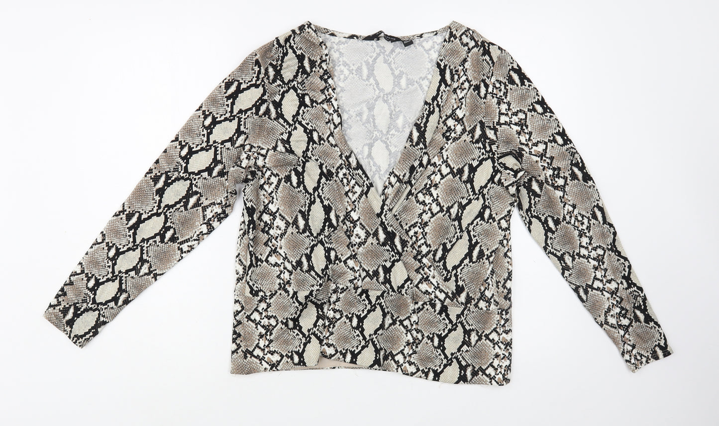 Dorothy Perkins Womens Beige Animal Print Viscose Basic Blouse Size 14 V-Neck