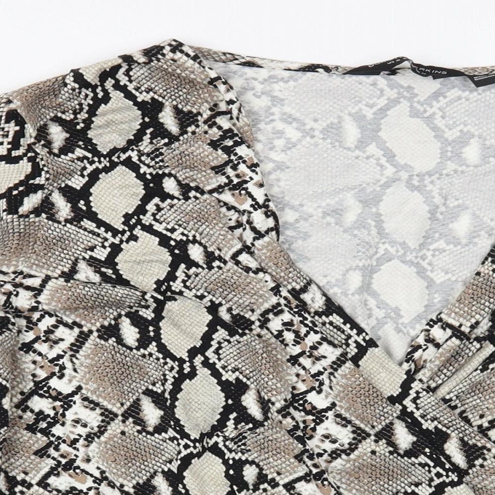 Dorothy Perkins Womens Beige Animal Print Viscose Basic Blouse Size 14 V-Neck