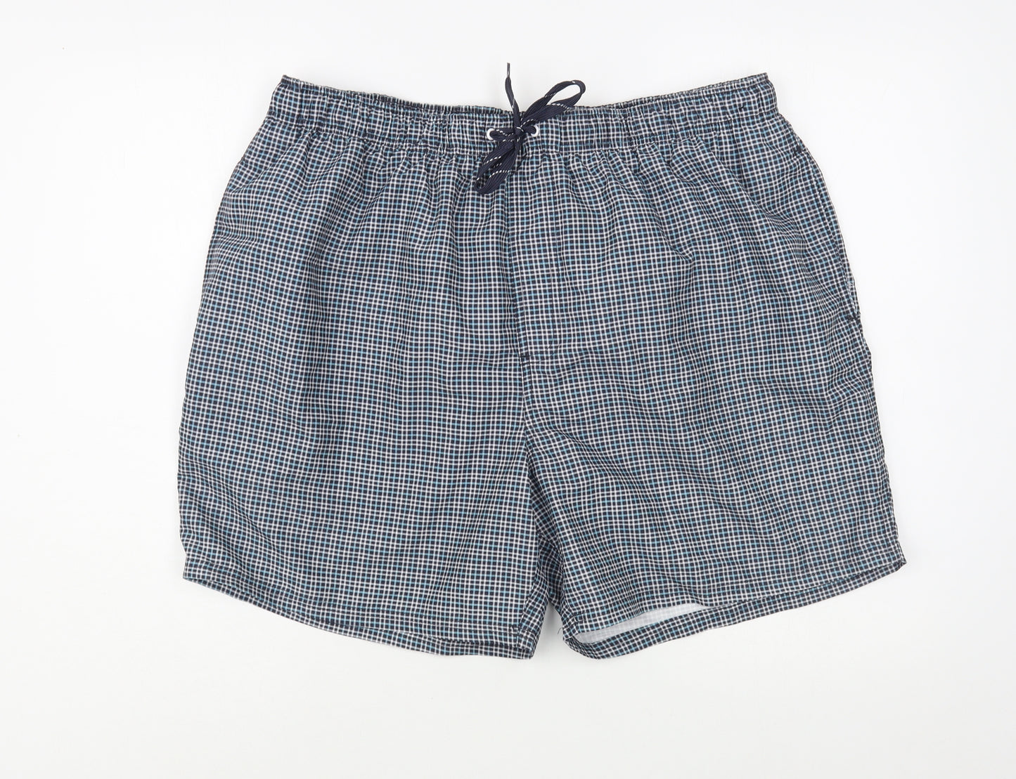 George Mens Blue Check Polyester Bermuda Shorts Size XL L6 in Regular Drawstring - Swim Shorts