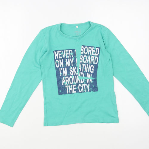 Name It  Boys Green  Cotton Pullover T-Shirt Size 7-8 Years Crew Neck Pullover