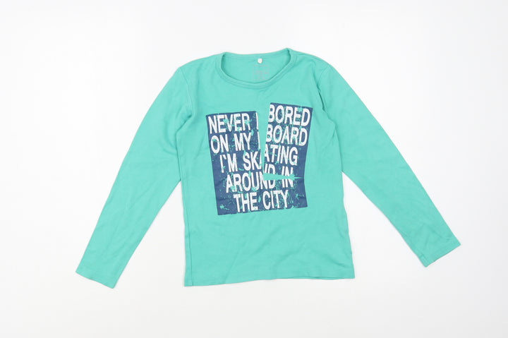 Name It  Boys Green  Cotton Pullover T-Shirt Size 7-8 Years Crew Neck Pullover