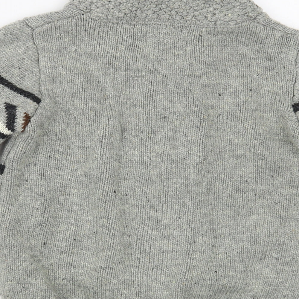 Primark Boys Grey Collared Geometric Acrylic Cardigan Jumper Size 8-9 Years  Button