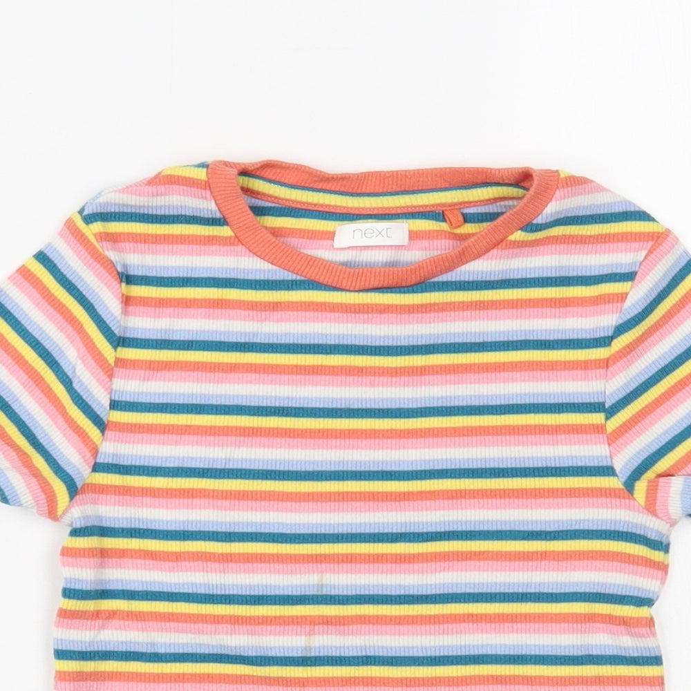 NEXT Girls Multicoloured Striped Cotton Pullover T-Shirt Size 6 Years Crew Neck Pullover