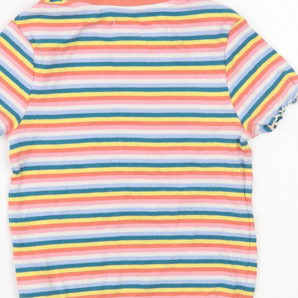 NEXT Girls Multicoloured Striped Cotton Pullover T-Shirt Size 6 Years Crew Neck Pullover
