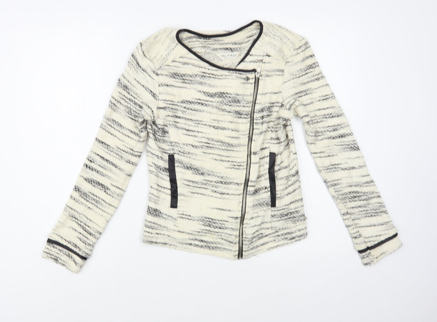 Miss Selfridge Womens Ivory Striped  Jacket Blazer Size 10  Zip
