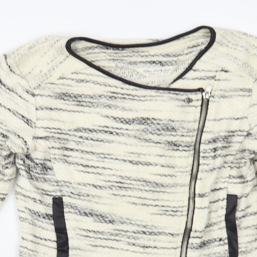 Miss Selfridge Womens Ivory Striped  Jacket Blazer Size 10  Zip