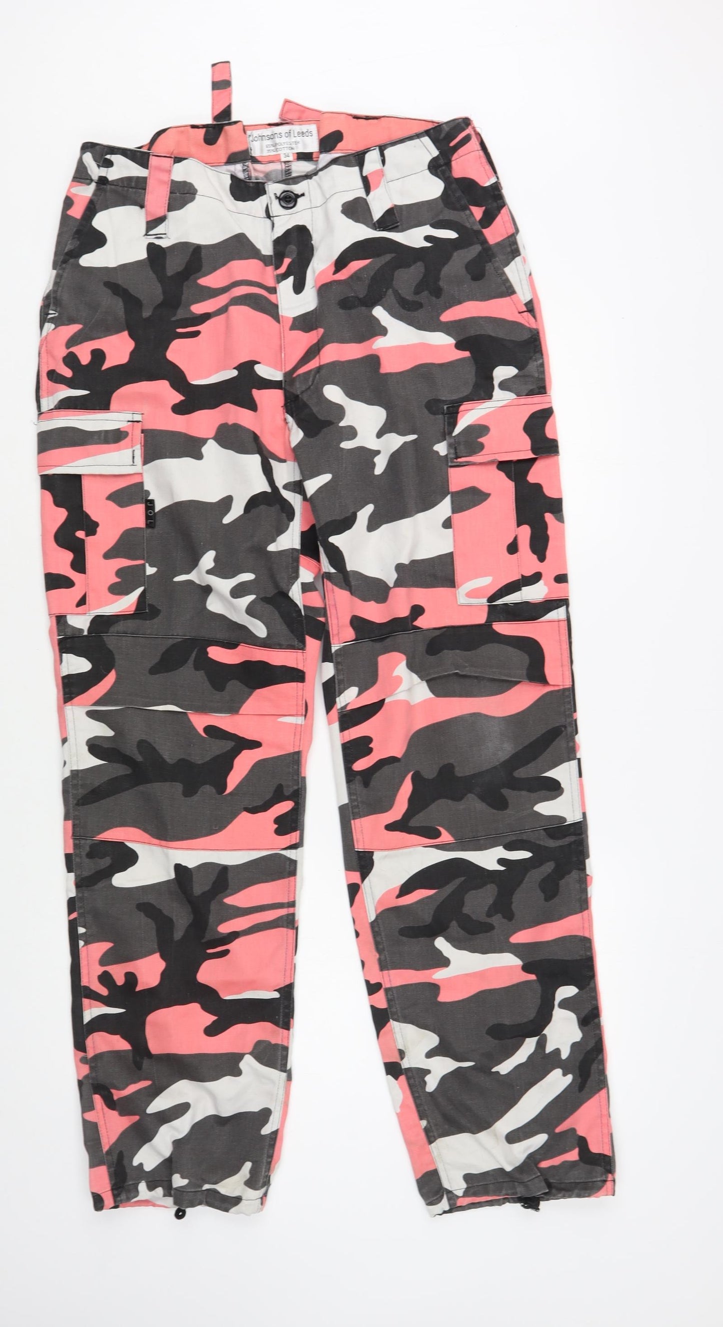 Johnsons of Leeds Mens Multicoloured Camouflage Polyester Cargo Trousers Size 34 in L32 in Regular Button