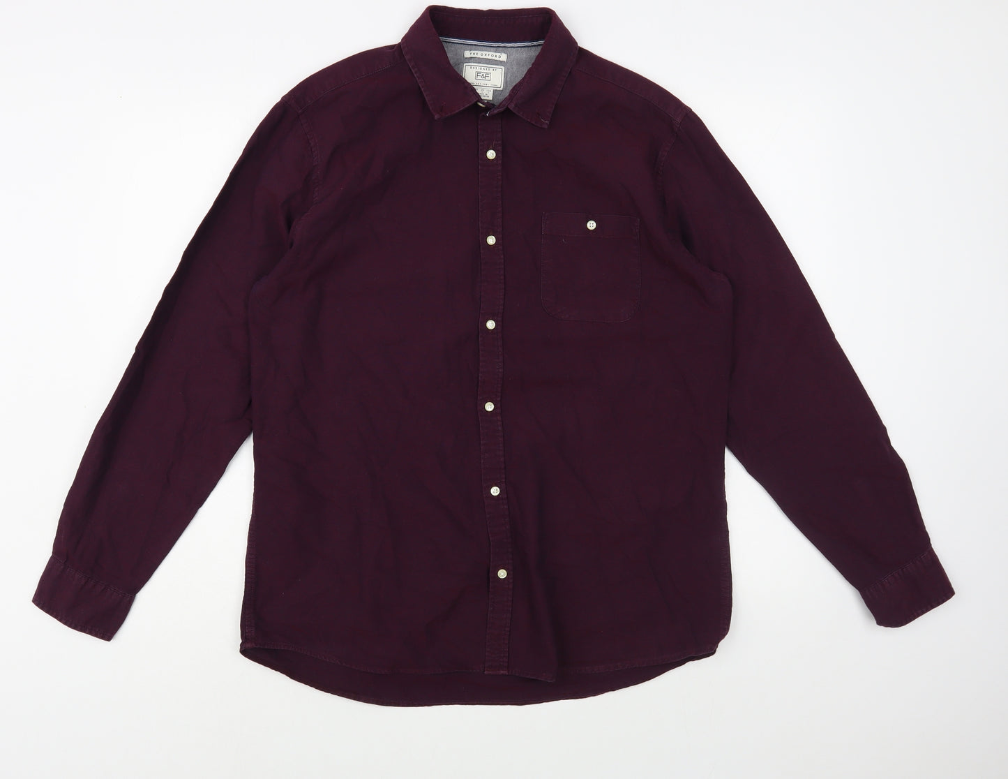 F&F Mens Purple  Cotton  Button-Up Size L Collared Button