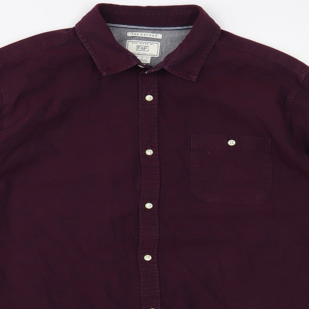 F&F Mens Purple  Cotton  Button-Up Size L Collared Button