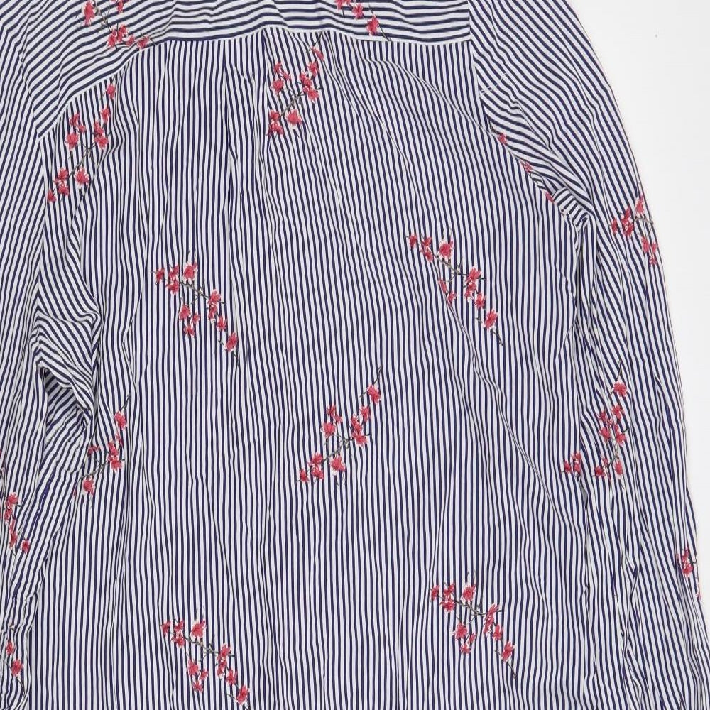 George Womens Blue Striped Viscose Tunic Button-Up Size 16 V-Neck