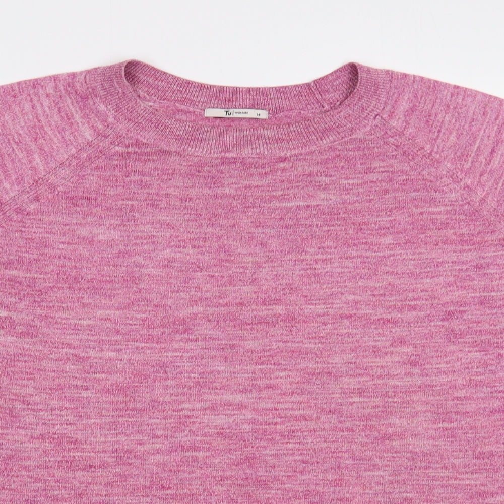 TU Womens Pink Crew Neck  Polyester Pullover Jumper Size 14