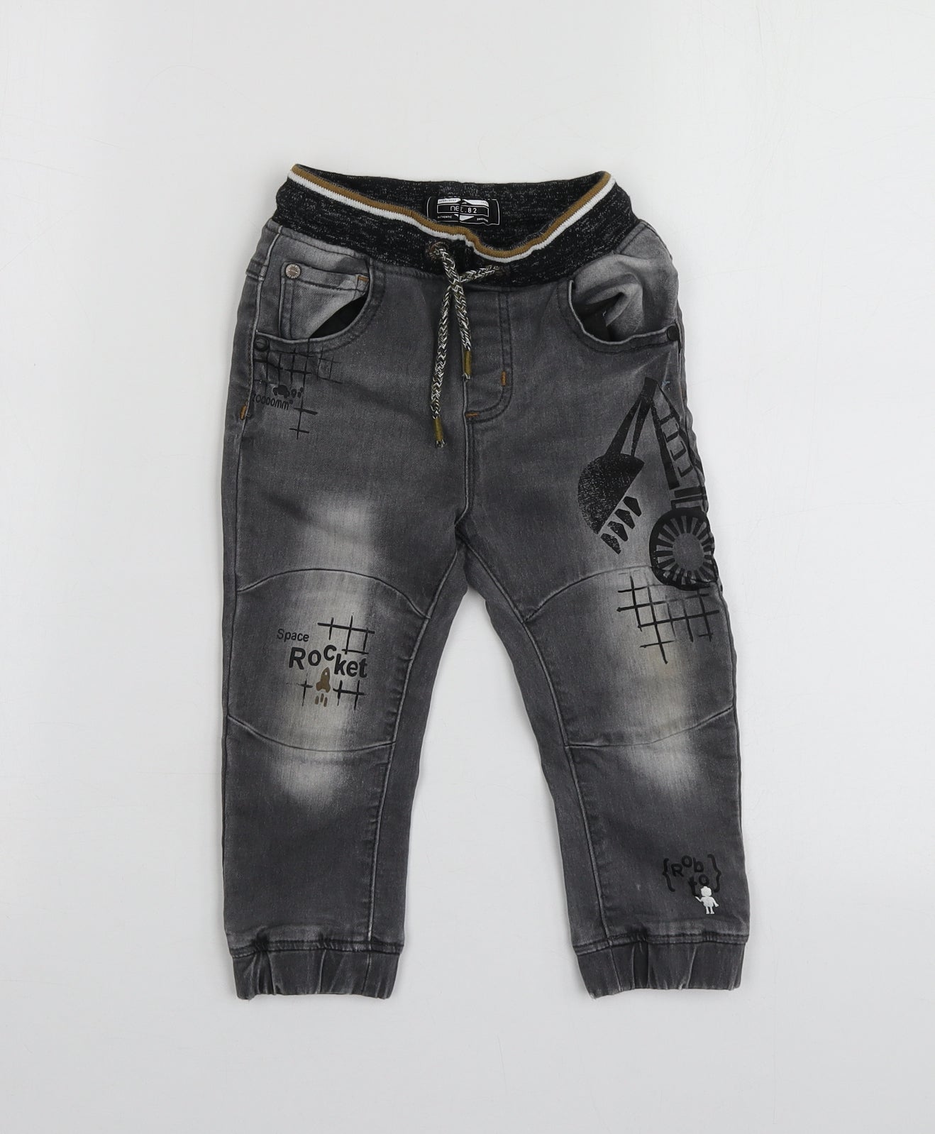 NEXT Boys Grey Geometric Cotton Jogger Jeans Size 18-24 Months