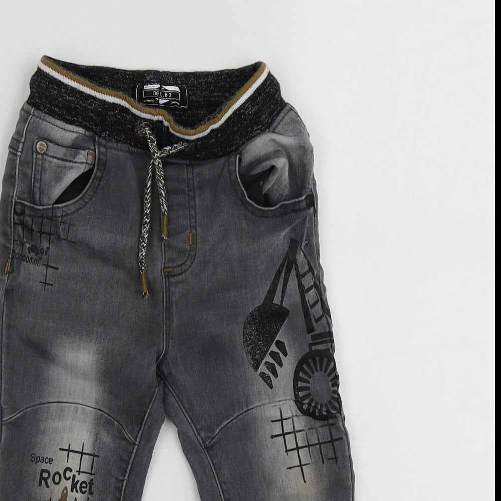NEXT Boys Grey Geometric Cotton Jogger Jeans Size 18-24 Months