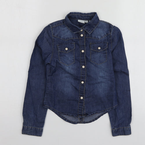 name it Girls Blue  Cotton Basic Button-Up Size 5 Years Collared