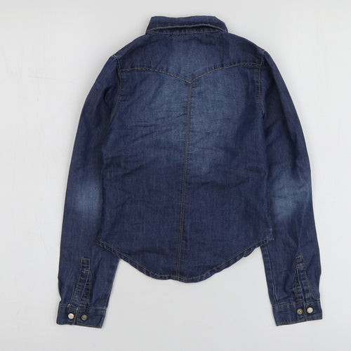 name it Girls Blue  Cotton Basic Button-Up Size 5 Years Collared