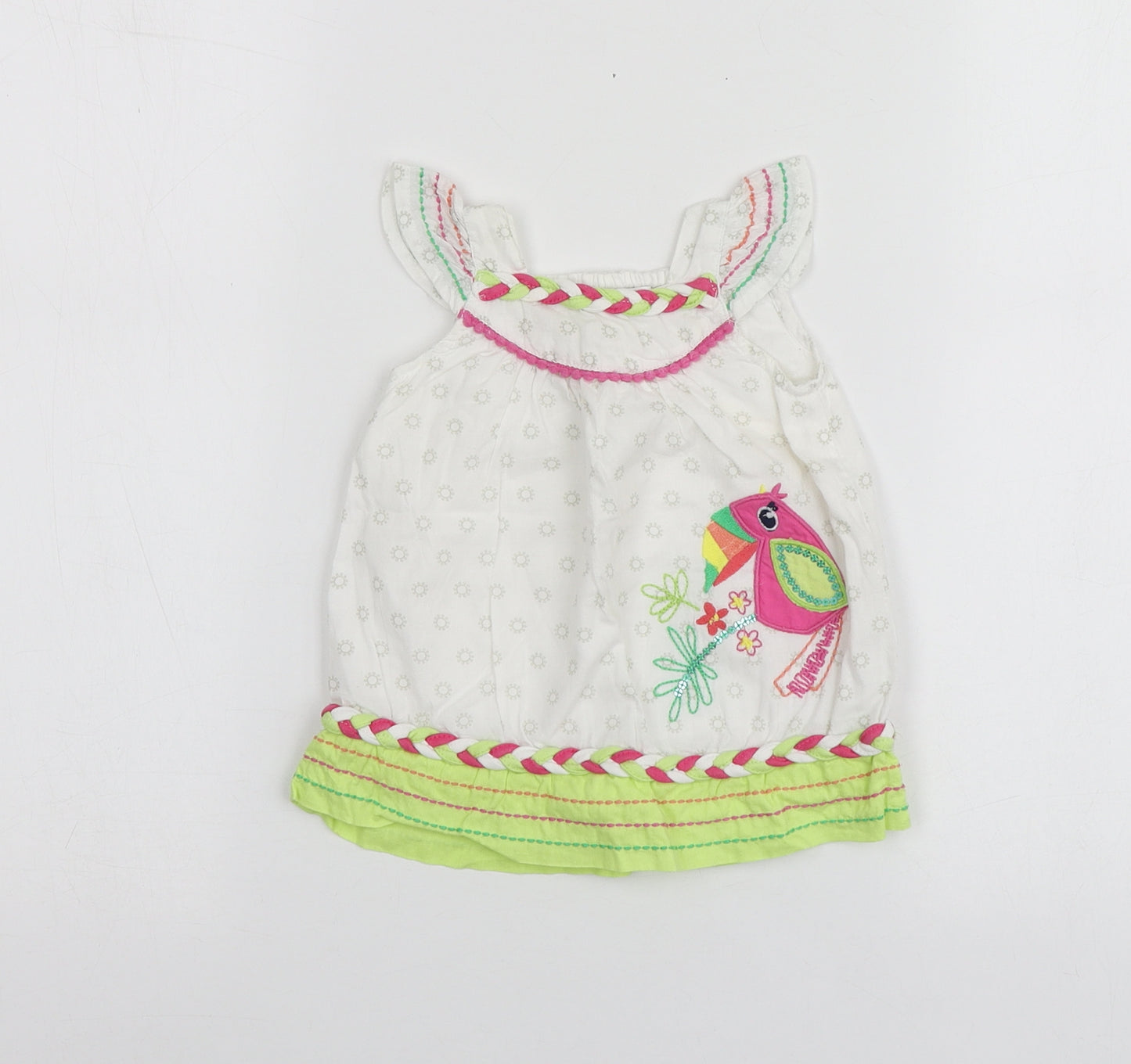 M&Co Girls White Geometric Cotton Basic T-Shirt Size 0-3 Months Round Neck