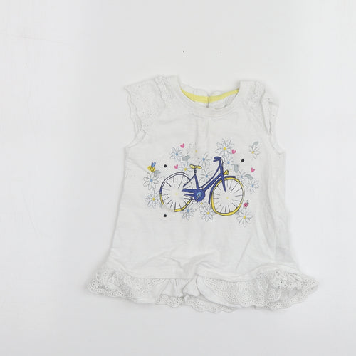 Dunnes Stores Girls White Geometric Cotton Basic T-Shirt Size 12-18 Months Round Neck