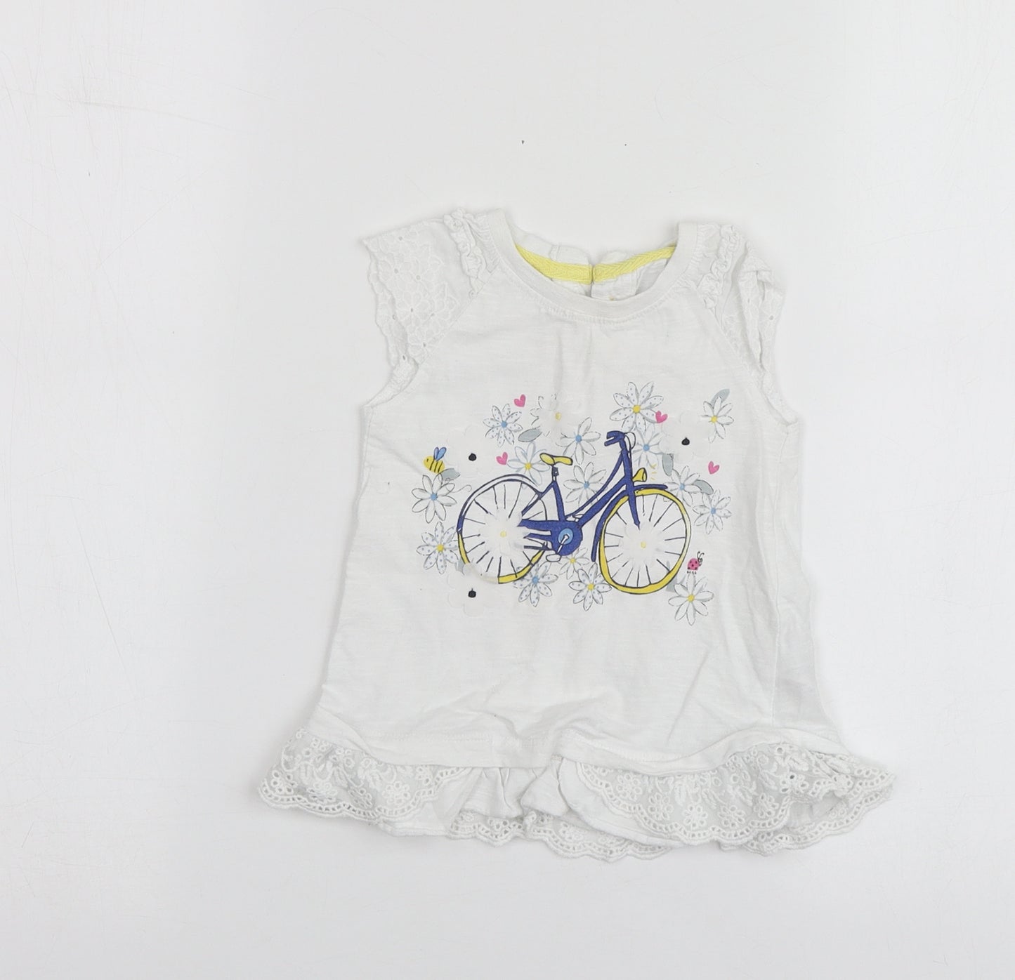 Dunnes Stores Girls White Geometric Cotton Basic T-Shirt Size 12-18 Months Round Neck