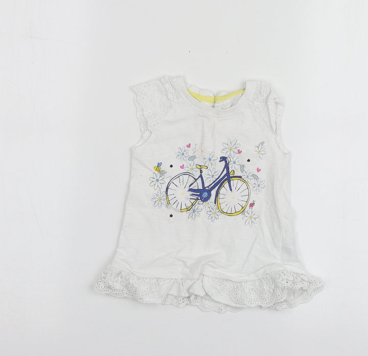 Dunnes Stores Girls White Geometric Cotton Basic T-Shirt Size 12-18 Months Round Neck