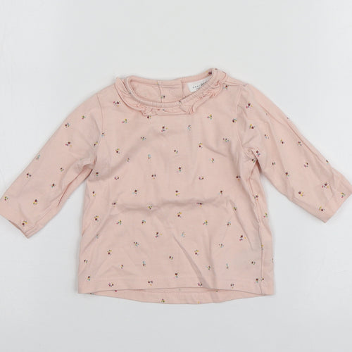 NEXT Girls Pink Geometric Cotton Basic T-Shirt Size 3-6 Months Round Neck