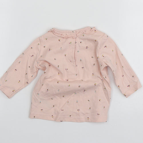 NEXT Girls Pink Geometric Cotton Basic T-Shirt Size 3-6 Months Round Neck
