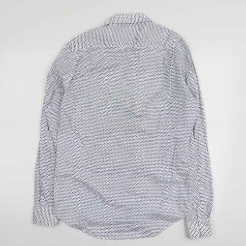 Zara Mens Blue Geometric Cotton  Button-Up Size M Collared