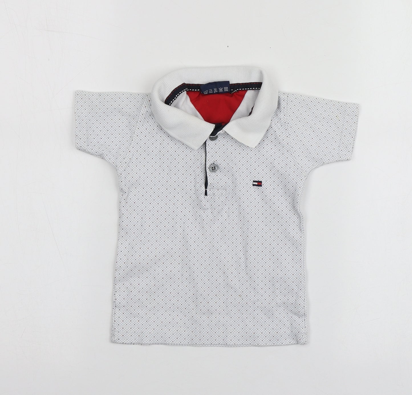 Tommy Hilfiger Boys White Polka Dot Cotton Basic Polo Size 12-18 Months Collared