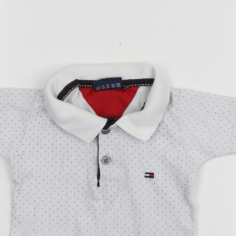 Tommy Hilfiger Boys White Polka Dot Cotton Basic Polo Size 12-18 Months Collared