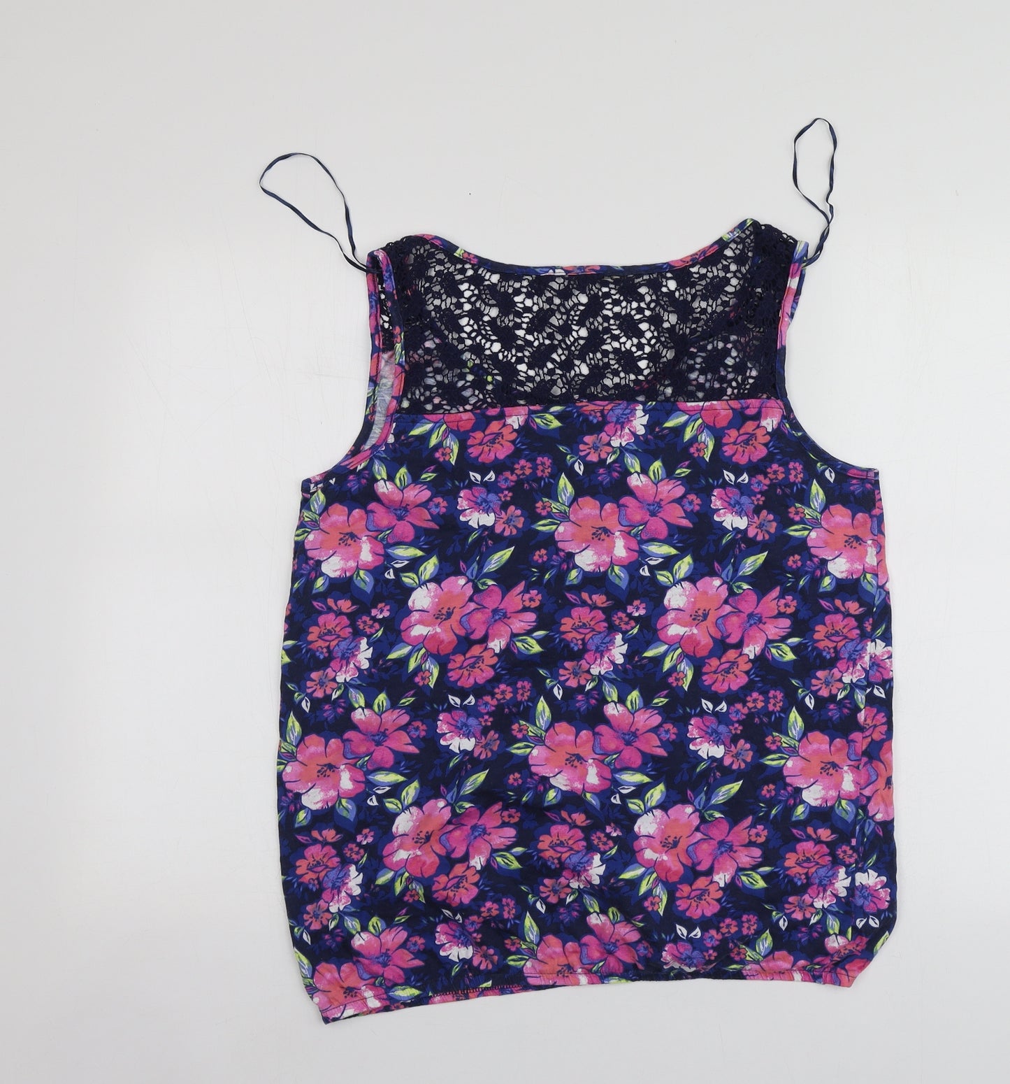 TU Womens Blue Floral Cotton Basic T-Shirt Size 16 Round Neck