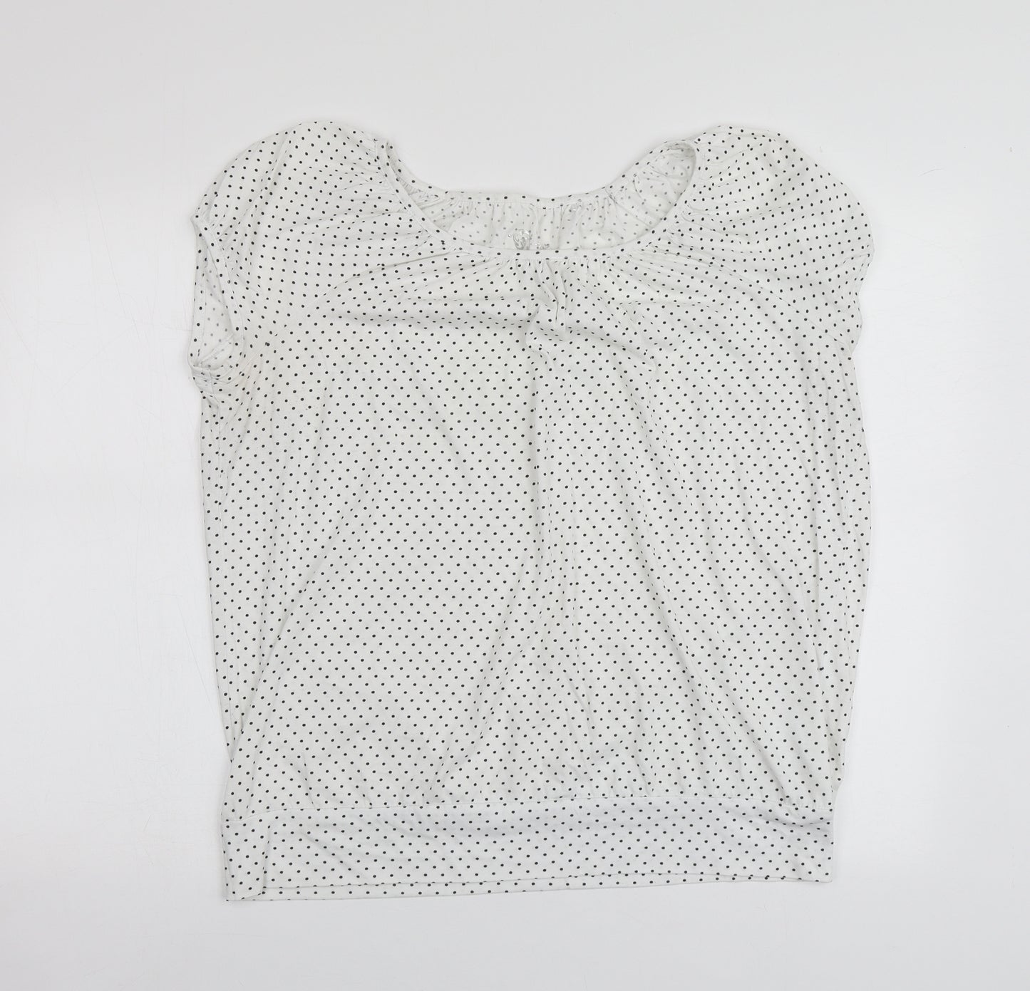 TU Womens White Polka Dot Cotton Basic T-Shirt Size 16 Round Neck