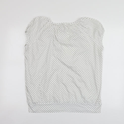 TU Womens White Polka Dot Cotton Basic T-Shirt Size 16 Round Neck
