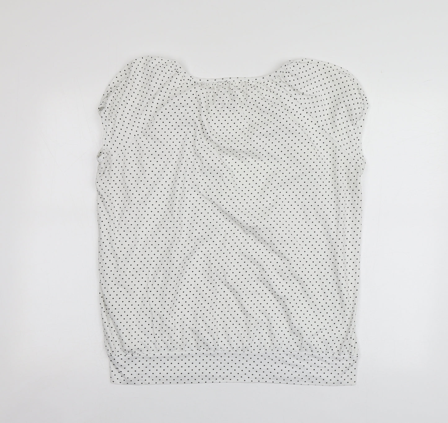 TU Womens White Polka Dot Cotton Basic T-Shirt Size 16 Round Neck