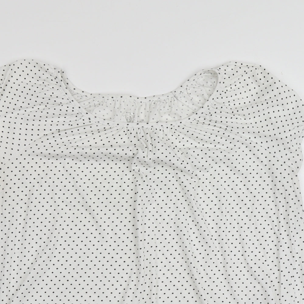 TU Womens White Polka Dot Cotton Basic T-Shirt Size 16 Round Neck