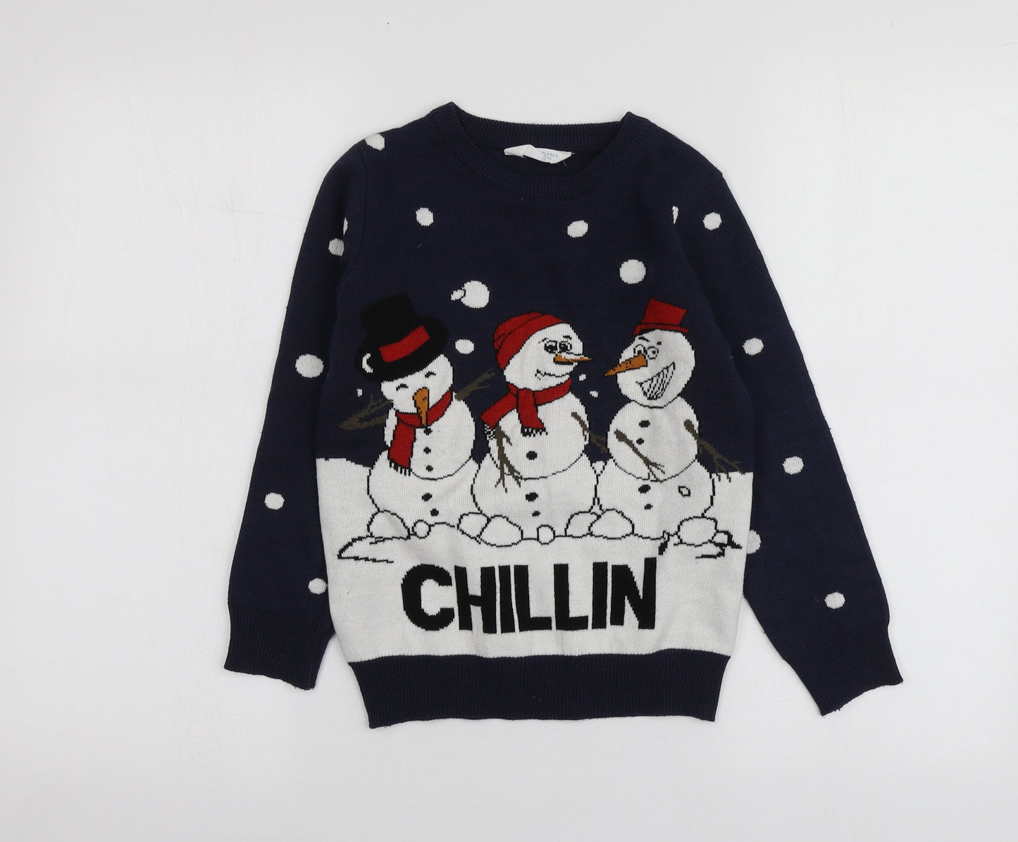 Primark Boys Blue Round Neck Geometric Acrylic Pullover Jumper Size 7-8 Years   - Santa Jumper